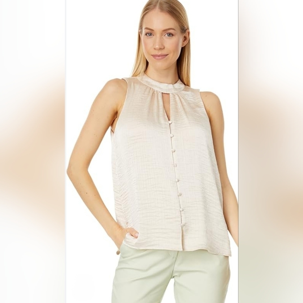 Vince Camuto Ivory Satin Button Up Sleeveless Blouse XL - Picture 1 of 10